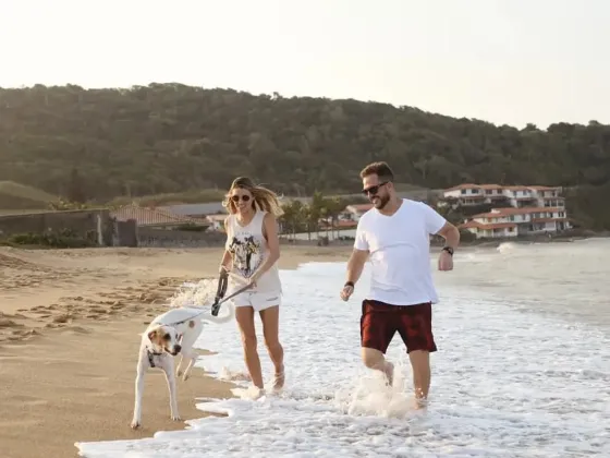 Passeio com o cachorro na praia em Búzios
